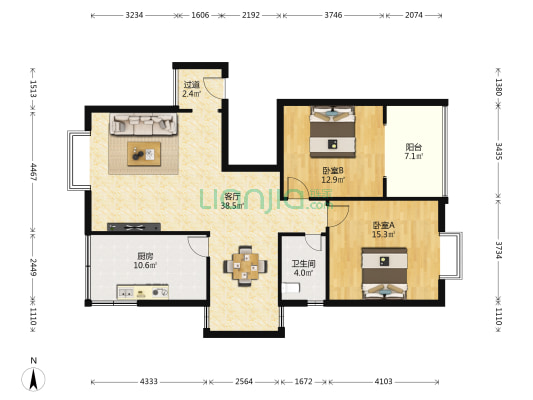 康阙福邸 2室1厅1卫 112平方