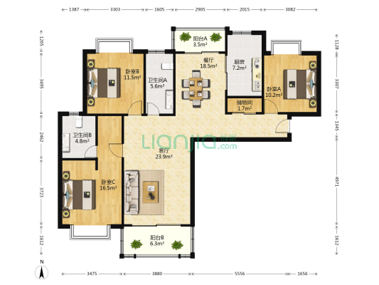 新会苑 3室2厅2卫 141平方