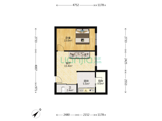 光芒街(革新街) 1室1厅1卫 52平方