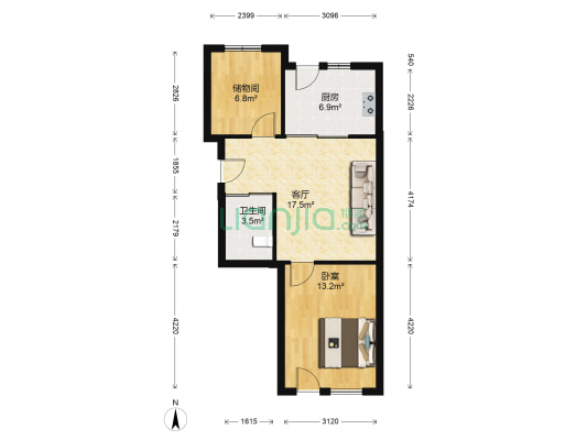 荣旺天下C区 1室1厅1卫 75平方