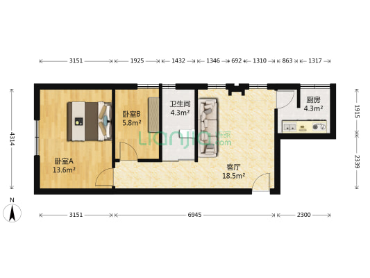 星宇名家 2室1厅1卫 70平方