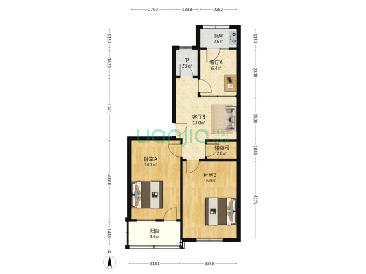 王官庄668号 2室2厅1卫 74平方