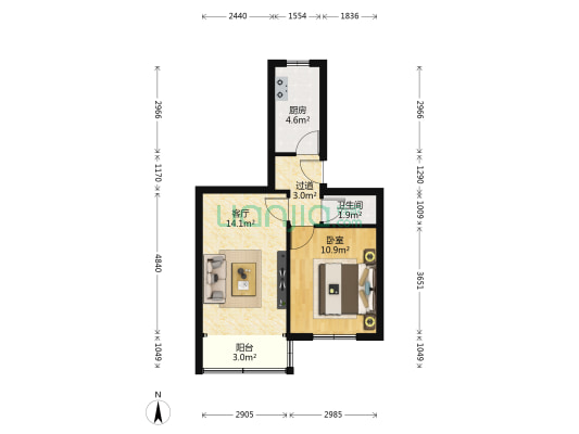 团结新村社区 1室1厅1卫 52平方