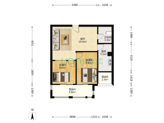 香缇熙岸 2室1厅1卫 74平方
