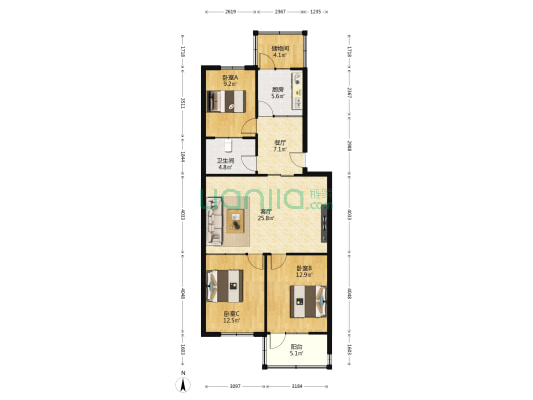 广德小区 3室2厅1卫 100平方