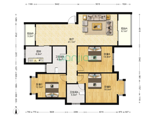 富士康花园新村 3室1厅2卫 132平方