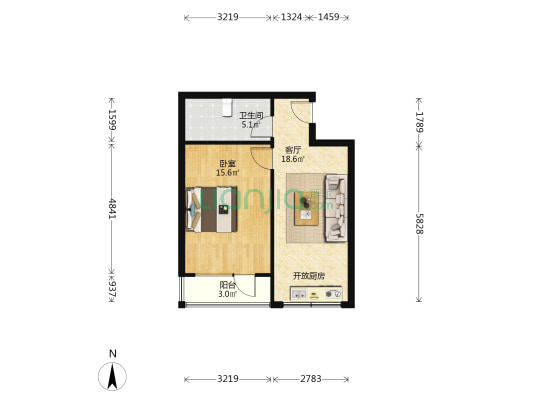 莲城花园一期 1室1厅1卫 51平方