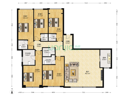 顶峰鹭江1号 5室1厅6卫 241平方