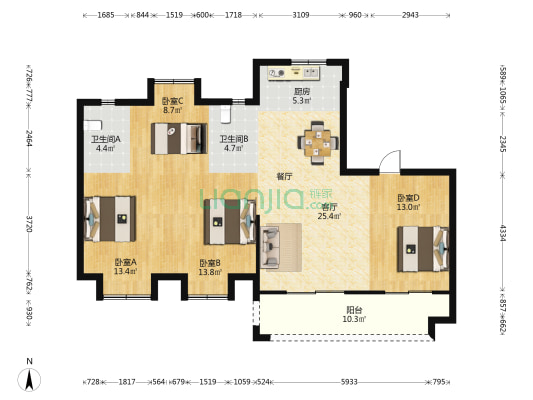 正荣世茂棠悦山南 4室1厅2卫 123平方
