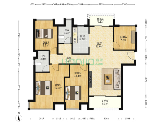 保利西山林语 4室1厅2卫 128平方