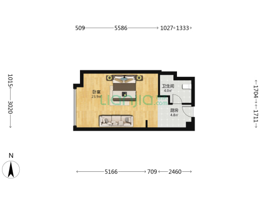 航天城上城二期 1室0厅1卫 54平方