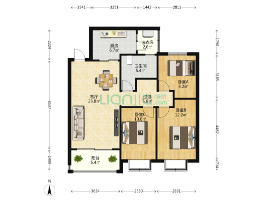 恒大翡翠华庭 3室1厅1卫 116平方