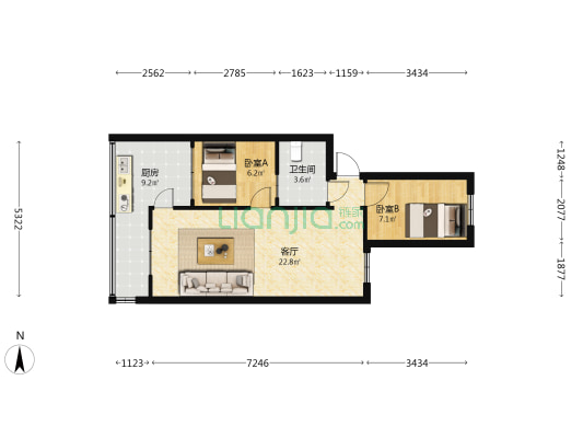 西山煤电水厂小区 2室1厅1卫 56平方
