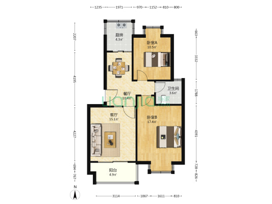 东城佳园 2室2厅1卫 84平方
