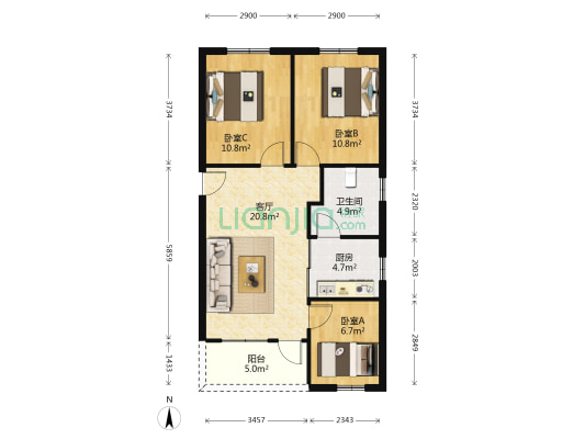 金叶楼 3室1厅1卫 98平方