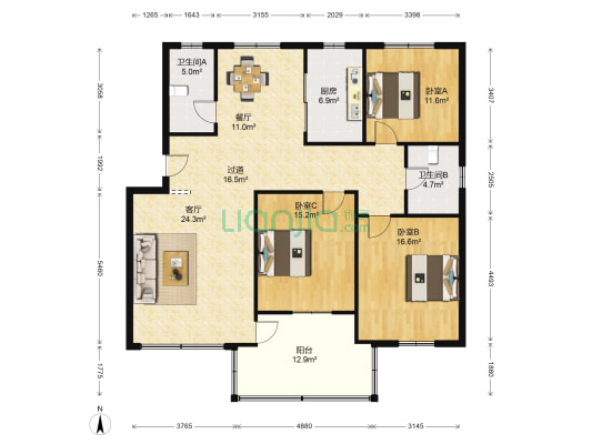 绿多花苑 3室2厅2卫 140平方