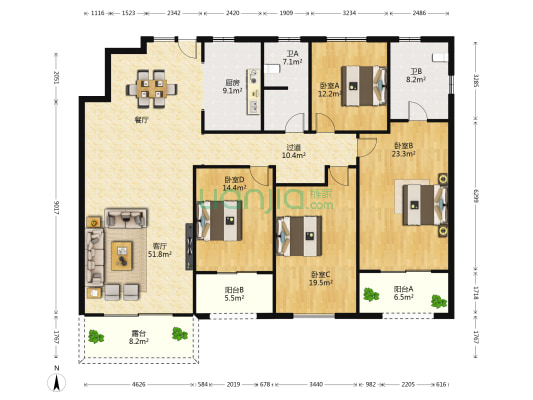 郑开茉莉公馆 4室1厅2卫 201平方