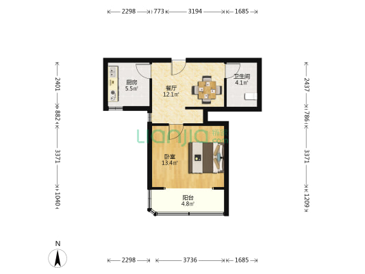 齐四小区 1室1厅1卫 48平方
