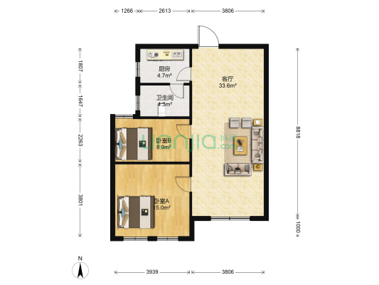 亿升广场 2室1厅1卫 97平方