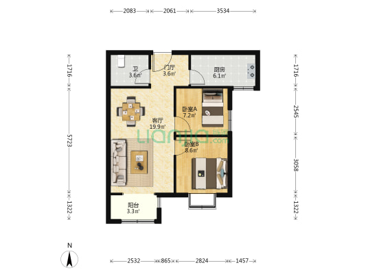 润都御园 2室1厅1卫 78平方