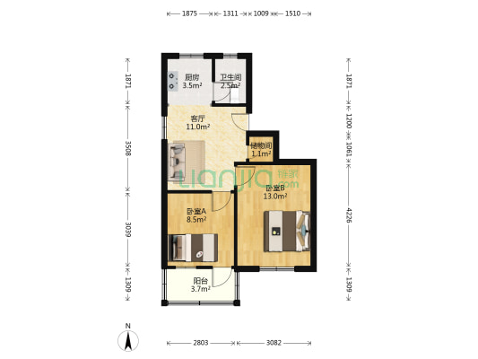 新建北路 2室1厅1卫 55平方
