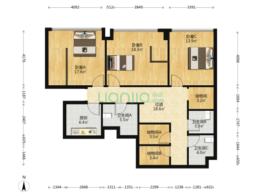 汇都国际二期 3室0厅3卫 52平方