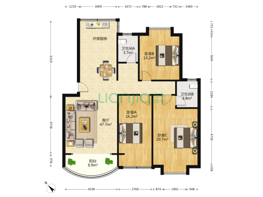 供电局宿舍 3室1厅2卫 129平方
