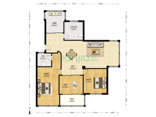 南都花城玉兰园 3室1厅2卫 138平方