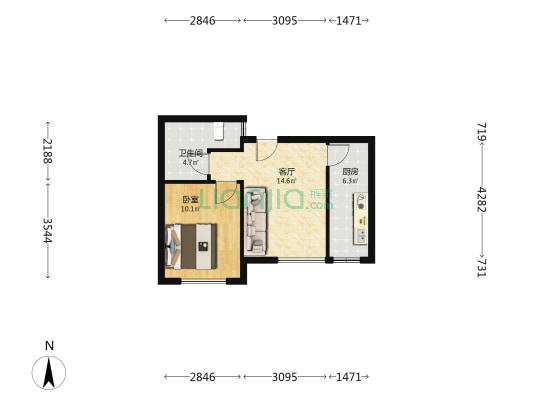 梦泽家园 1室1厅1卫 53平方