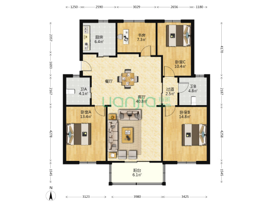 舜江名苑西区 4室1厅2卫 133平方