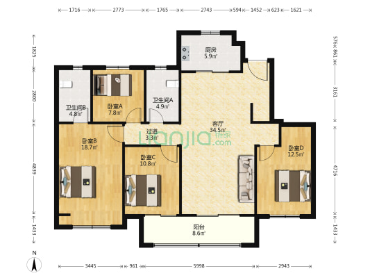 云龙湖金茂府 4室1厅2卫 152平方