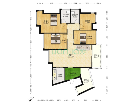 誉名都 4室1厅2卫 110平方