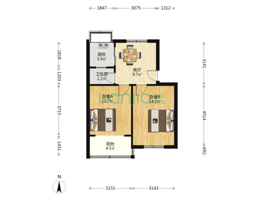 老庄村 2室1厅1卫 55平方