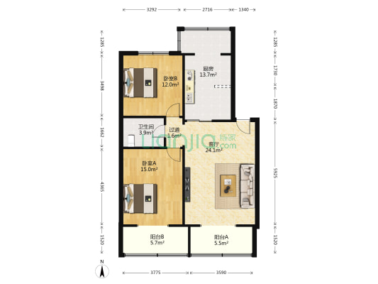 供电局小区(燕郊) 2室1厅1卫 98平方