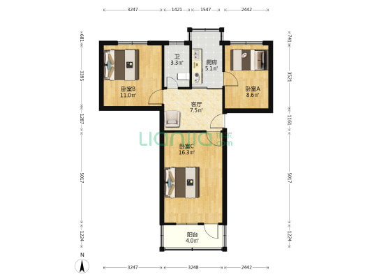 青年中路 3室1厅1卫 67平方