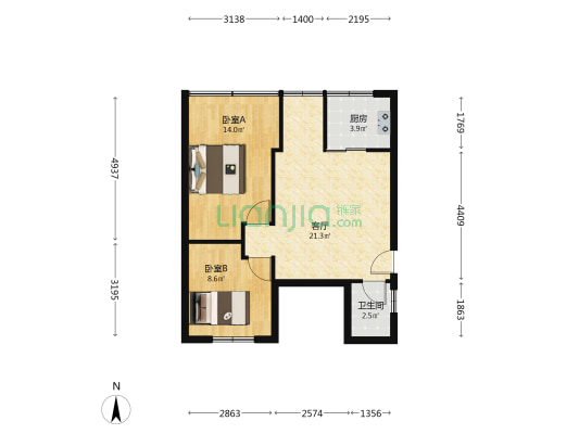 新安苑 2室1厅1卫 64平方