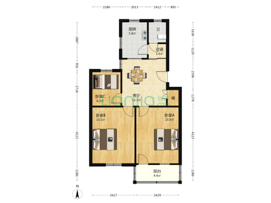 东元新村二区 3室1厅1卫 81平方
