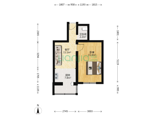 三角地 1室1厅1卫 47平方