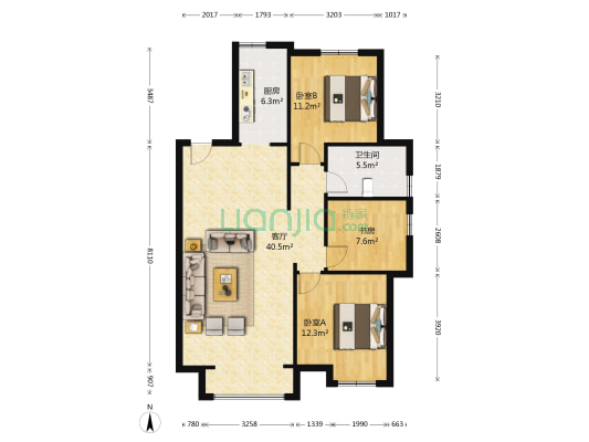 东安瑞凯国际二期 3室1厅1卫 118平方