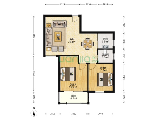 金川花苑 2室1厅1卫 80平方