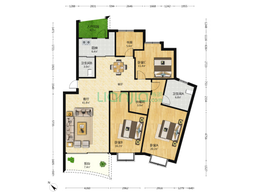 湖景花園 4室1厅2卫 149平方