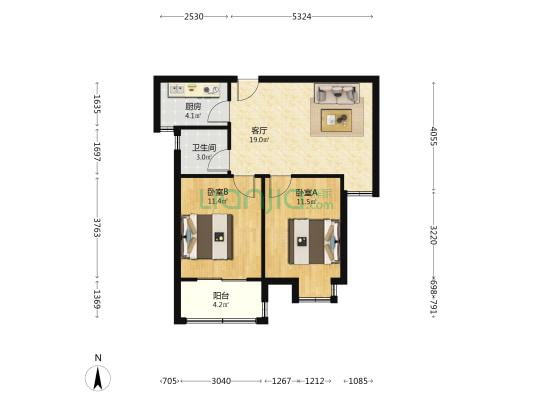 安百苑D区 2室1厅1卫 81平方