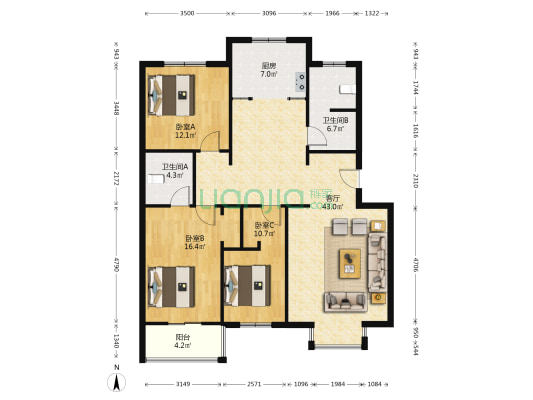 世纪嘉园 3室1厅2卫 135平方