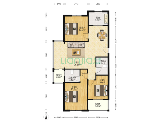 美庐新城 3室1厅2卫 105平方