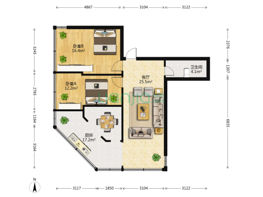 登华街7号 2室1厅1卫 72平方