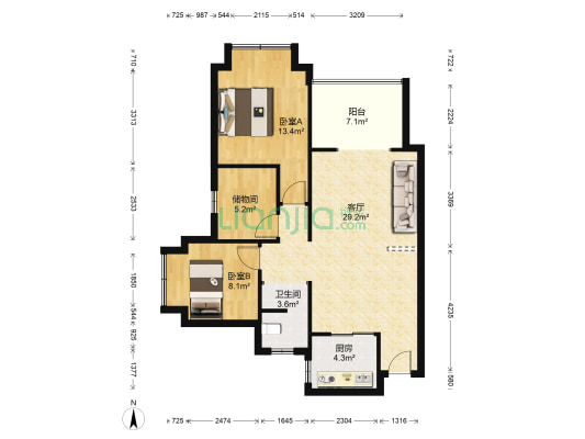 时代佳苑 2室1厅1卫 106平方