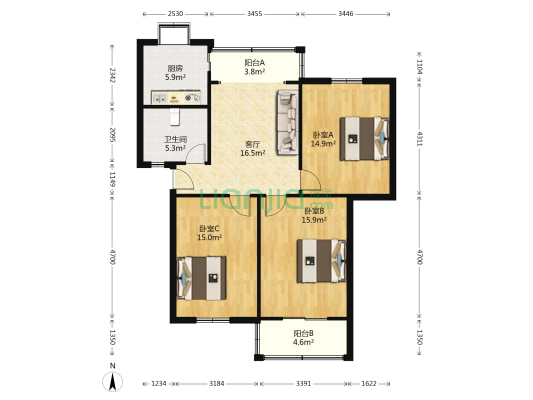 林业厅宿舍 3室1厅1卫 100平方