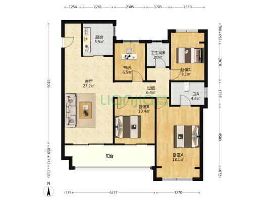 湖西星辰 4室1厅2卫 129平方