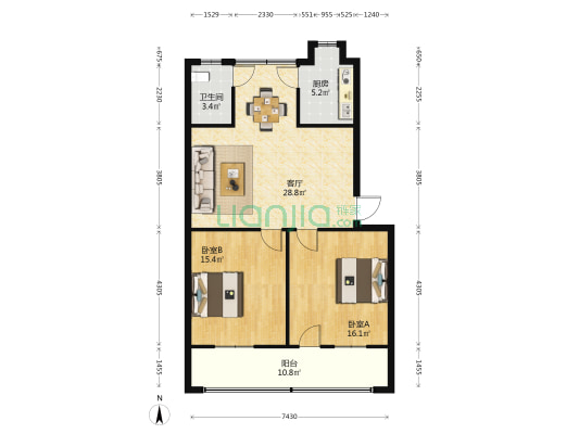 机电工程学校家属院 2室1厅1卫 91平方