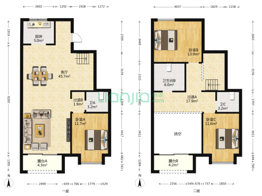 阳光城花满墅1期 3室1厅3卫 161平方